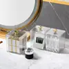 Caja de Almacenamiento de Algodón para Maquillaje con Patrón de Ondas de Agua Montada en la Pared Estante de Almacenamiento de Algodón Desmaquillante Bastoncillo de Algodón Labial Montado en la Pared Sin Perforaciones para Baño