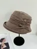 Chapéu de Pescador Japonês Simples com Laço e Aba Dobrável Feminino Outono Inverno Lã Grossa Quente Feltro Retrô Moda Versátil Chapéu Balde