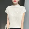 26 Verano Nuevo Sin Mangas Cuello Medio Alto Elegante Jacquard Mangas Cortas Volantes Top Delgado Base de Lyocell Chaleco Ropa para Mujer