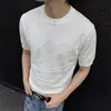 Camiseta Masculina de Malha Embossada com Caimento Solto, Estilo Old Money, Design de Verão, Cinza, Ombro Normal, Cleanfit, Meia-Blusa