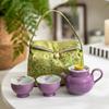 Juego de Té Kung Fu de Cerámica Pintado a Mano Peonía Hibisco Morado Una Tetera Dos Tazas Bolsa de Almacenamiento Tetera Casera Taza de Té Traje Portátil