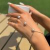 Joyería Transfronteriza Europea y Americana Playa Perla Imitación Cadena Metálica Cadena para Mano Moda Simple Pulsera de Dedo con Pedrería para Mujeres