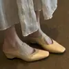 Primeiro Encontro Sandálias Mule Sazonais Francesas de Tira Cruzada para Mulheres, Bico Quadrado, Gentis e Versáteis, com Salto Escondido, Estilo Mary Jane