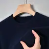 Novo suéter masculino de lã com gola redonda para outono e inverno, camada interna casual de cor sólida, suéter de malha base quente, vestuário masculino