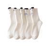 Calcetines de tubo gruesos y cálidos con forro polar, otoño e invierno, bordado de gato, terciopelo blanco, calcetines para dormir de niña, calcetines lindos de luna