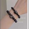 Pulsera de Obsidiana Plateada Natural para Hombres y Mujeres, Pulsera para Parejas, Joyería de Moda, Cabeza de Gato Coreano Gato