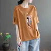 Marca de Despacho de Comercio Electrónico Transfronterizo Camiseta de Manga Corta para Mujer Talla Grande Holgada Ropa para Mujer Camiseta de Media Manga con Estampado Retro Top