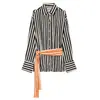 Nueva camisa de otoño estilo europeo y americano con retazos a rayas y cinturón, adecuada para comercio electrónico transfronterizo
