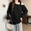 Comércio Exterior Gola Assimétrica Ombro Caído Suéter Feminino Outono Inverno Forrado com Fleece Engrossado 2024 Novo Solto Coreano Manga Longa Top