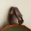 Mocasines de cuero de vaca de primera capa para mujer, zapatos planos, nuevo modelo de otoño, cuero genuino por dentro y por fuera, zapatos de vestir bajos cómodos de cuero suave con punta redonda para mujer