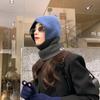 Gorro de invierno de una pieza de punto de lana nueva, gorro cálido para mujer, gorro de pila con punta de marea pequeña y cara roja de red