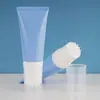 Botella Vacía Multifuncional de Tubo Suave Azul de Material PE de 90ml con Cabezal de Cepillo de Silicona para Envase de Loción Corporal, Aceite Esencial y Crema de Manos