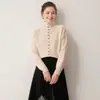 Nuevo suéter de cachemira para otoño e invierno para mujer, 100% cachemira de cabra, cuello semi-alto, cárdigan de múltiples botones, abrigo base de punto suelto y grueso