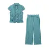 Conjunto de Moda para Mujer 2026 Transfronterizo Vintage Botones Color de Contraste Rayas Verticales Ceñidor de Cintura Top Corto y Pantalones de Pierna Ancha Tres Cuartos