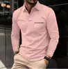 2026 Camisa Polo Masculina Outono/Inverno Novo Estilo Transfronteiriço Manga Longa Casual Bolso Cor Sólida Top Versátil