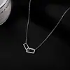 Colar Ins Duplo Quadrado Estilo Coreano para Mulheres, Pingente Retangular Geométrico de Nicho Cravejado com Diamantes, Colar Longo Simples e Elegante Costurado