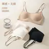 Sujetador Invisible Sin Costuras de Tacto Nude para Mujer, Estilo Delgado de Verano con Tirantes de Pedrería Brillante, Sujetador Sexy Inalámbrico Anticaída