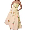 Moda de Vestido Longo Bodycon Estampado Floral Sem Alças para Feriado, Roupas Femininas Transfronteiriças Europeias e Americanas 2026