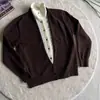 Cárdigan retro americano de cuello alto, suéter de dos piezas falso para hombre y mujer, chaqueta de punto casual simple estilo perezoso para pareja, para ir al trabajo