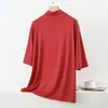 Nova Camiseta Modal de Meia-Gola com Manga Média para Primavera/Verão, Tamanho Plus Size, Caimento Solto, Camiseta Básica Casual e Estilosa