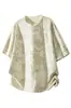 Ombros Ligeiramente Caídos, Caimento Solto, Camiseta de Manga Curta com Estampa Integral em Cinza Escuro, Preto, Damasco, Branco Natural, Cinza Floral Claro, Estilo Solto, Sem Etiquetas