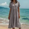 Moda Femenina Nueva Primavera/Verano 2026 Vestido de Color Sólido de Manga Corta a la Moda Fruncido para Amazon y Plataformas de Comercio Electrónico Independientes