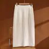 Saia de Tricô com Ponto Trançado Outono e Inverno 100% Lã Feminina Comprimento Médio Cintura Elástica Reta Casual Versátil Saia de Tricô com Ponto Trançado