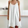 2026 Nuevo Camisón de Color Sólido Simple con Tirantes Sueltos para Mujer, Algodón Amigable con la Piel para Otoño, Ropa Casual para el Hogar
