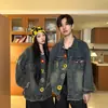 Jaqueta Jeans Retrô com Design Floral Tridimensional para Homens e Mulheres Nova Tendência Americana Outono 2025 Jaqueta de Estilo Neutro Cool