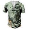 Ropa de Verano Europea y Americana Transfronteriza para Hombre Estampado Digital Patrón de Anzuelos Náuticos Cuello Henley 7 Botones Manga Corta Casual para Hombre