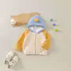 Chamarra de Felpa Forrada con Bloques de Color para Bebé y Niño Pequeño, Linda Gorra 3D de Corazón, Cierre de Cremallera, Cárdigan, Ropa de Abrigo Cálida para Niños y Niñas