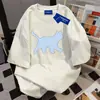 Camiseta de verano de algodón 100% puro, estilo Harajuku coreano, longitud media, cuello redondo, manga corta para mujer, holgada y estilizada, top de pareja de moda