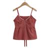 Estilo Coreano Petite Doce Picante Menina Três Botões Xadrez Camisola Feminina Estilo Puro Desejo Sexy Decote V Sem Mangas Top Curto