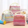 Bolsa para Lonchera Rayada, Bolsa Bento, Bolsa Tote, Lonchera Impermeable, Bolsa Aislada de Gran Capacidad, Bolsa para Lonchera de Papel de Aluminio Espesado
