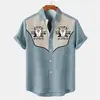 Camisa de Verano para Hombre Transfronteriza de Amazon Lino de Bambú Transpirable de Manga Corta Camisa Superior Estampada en 3D de Manga Corta para Hombre