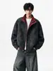 Chaqueta americana retro de cuero PU con teñido anudado, de moda para otoño, para hombre, con cuello alto, corte holgado y estilo versátil para el uso diario.