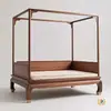 Cama com Estrutura Estilo Medieval, Estética Estilo Song, Cama Luohan Estilo Chinês, Cama de Quatro Postes em Madeira Maciça, Cama Grande para Sala de Estar de Villa, Móveis Inspirados em Zen