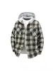 Camisa de Flanela Xadrez com Capuz Masculina Solta Casual Jaqueta Camisa de Manga Longa Retro Americana Jaqueta da Moda