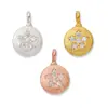 Plata sólida S925, meticulosamente elaborada, electrochapada, acabado cepillado, colgante redondo floral, diseño de flor de durazno con acentos de diamante, colgante de cadena para clavícula, accesorio DIY