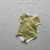 Ins Estilo Coreano Cuello Redondo Pantalones Cortos tipo Envoltorio Manga Corta Raya en Axila Traje de Algodón Verano Refrescante Pantalones Cortos Cubierta para Bebés Niños y Niñas