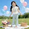 Roupas Infantis Coreanas 2026 Verão Novo Estilo Tops de Manga Curta e Calças Flare para Meninas Cor Sólida Elástico Casual Doce Conjunto de Duas Peças