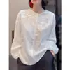 Nova Camisa Versátil Estilo Chinês para o Dia a Dia Primavera 2026 Jacquard Retrô Gola Redonda Manga Longa Novo Estilo Nacional Camisa Top Solta