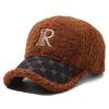 Outono e inverno cordeiro lã letra R stick ball hat moda feminina cara de olhar pequeno inverno quente pelúcia chapéu de algodão all-match tampa de pico