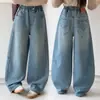 Ropa Infantil Temporada de Primavera Jeans Ajustados para Niñas Pantalones Versátiles de Pierna Recta Corte Holgado para Niñas Mayores