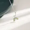 Collar de Brote de Piedra Ojo de Gato Cadena para Clavícula de Hoja Verde Fresca para Mujer Cadena Simple de Lujo Ligero Estilo Coreano Colgante de Hoja para Mujer