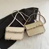 Bolso Bandolera Cruzado de Cadena Tejido de Paja para Mujer de Comercio Exterior 2025 Nuevo Estilo Borla Concha Playa Solapa Cuadrado Pequeño
