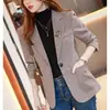 Blazer feminino curto 2026, tamanho petite, nova coleção primavera/outono 2026, blazer xadrez slim-fit, top versátil