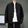 Jaqueta gola alta masculina versátil traje Tang primavera outono abotoada solta casual casaco cor sólida retrô estilo chinês plus size jovem