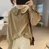Nueva camisa de moda de otoño con cuello de muñeca para mujer, elegante camisa de algodón para mujeres petite, camisa que disimula el abdomen