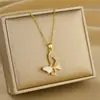 Collar Transfronterizo de Acero de Titanio Europeo y Americano para Mujer, Elegante y Lujoso Colgante de Mariposa, Accesorios DIY, Cadena de Cuello de Moda Estilo Ins que No se Desvanece
